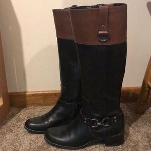 Tall black and brown boots